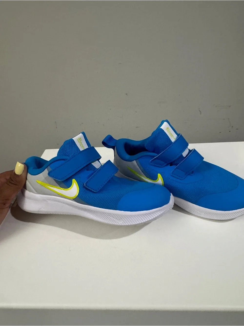 Nike Kids Blue and Neon Yellow Velcro Sneakers